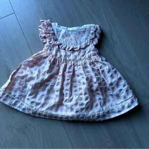 Tahari Soft Pink and Cream Baby 3-6mo Dress Embroidered Floral Collar Ginghan